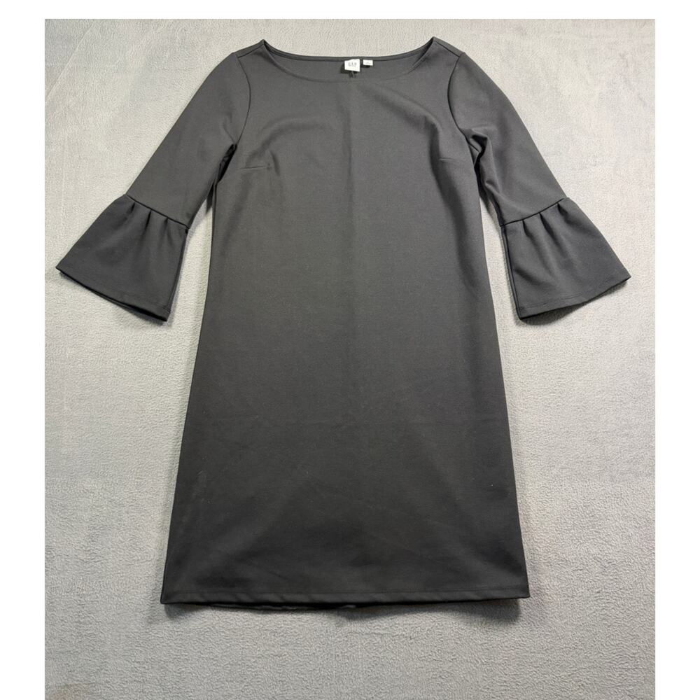 Gap Womens Small Black Bell Sleeve Shift Dress 3/4 Sleeve Boatneck Knee Length